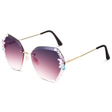 Diamond Cut Sunglasses for Women, Oversized Rimless with Sun Stone Style