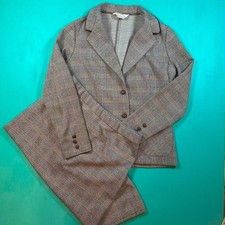 Vintage 70s blazer skirt set plaid grey tan 1970s vintage women  s two piece set