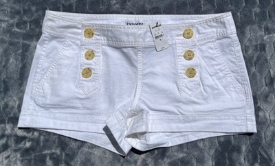 Vtg Express Shorts Women 8 Cotton Low Rise Button Front Y2K Micro Hot Pants Mini