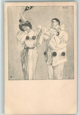 13252199-series 720-2 Pierrot and Mrs Carnival signed August Patek BKW 1900