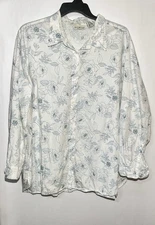 White Stag Blue & White Floral Long Sleeve Button Shirt 22W/24W
