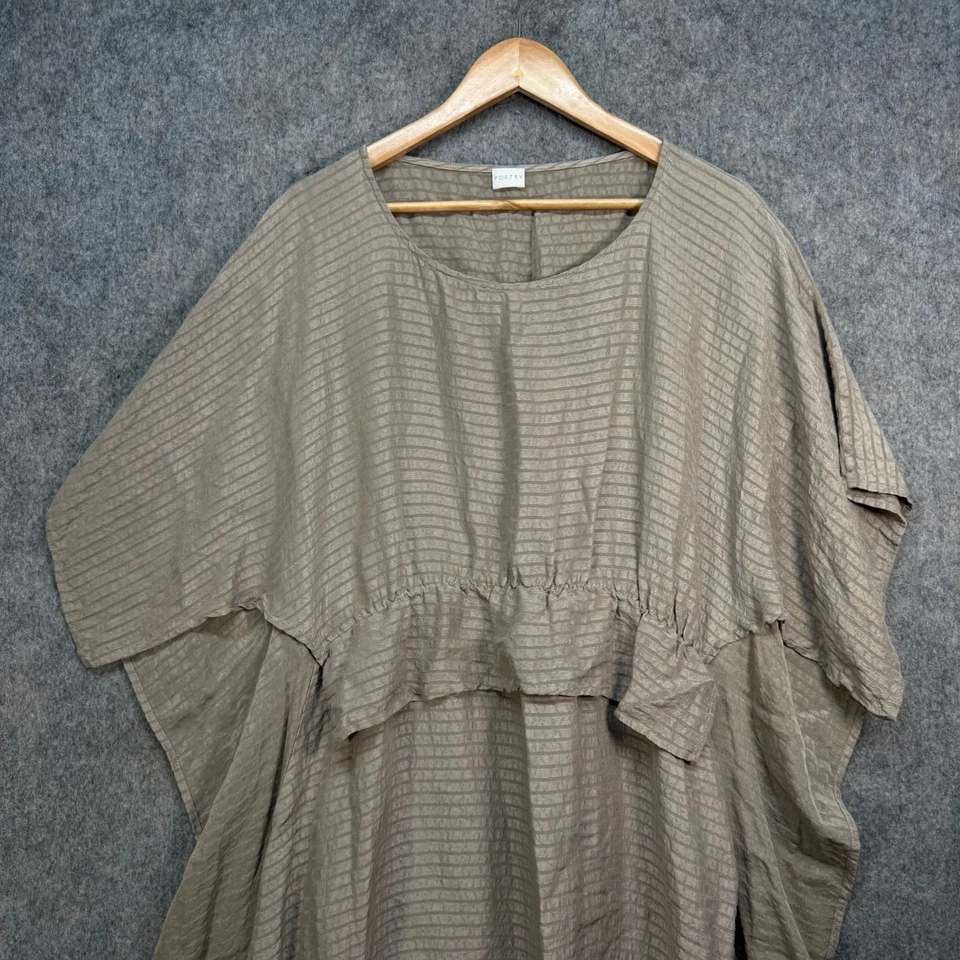 Vestido de poesía para mujer talla UK 16 topo dorado seda cáñamo rayas caftán Lagenlook Foto 4 de 4