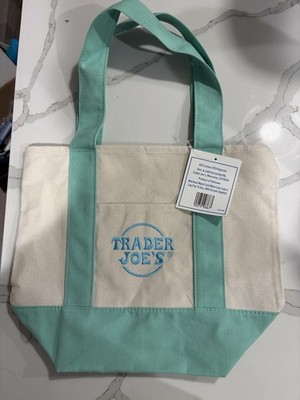 Trader Joe's Aqua Beige Reusable Shopping Bag Cotton Polyester Machine Washable