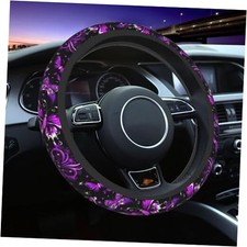 Purple Butterfly and Flower Universal Steering Wheel Cover for Men Black1