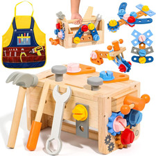 TONZE Kids Tool Set with Apron, Wooden Toddler Bench Box Montessori...