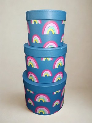 Regenbogen Blumen Hutschachteln 3er Set Basteln Geschenkboxen mit Deckel