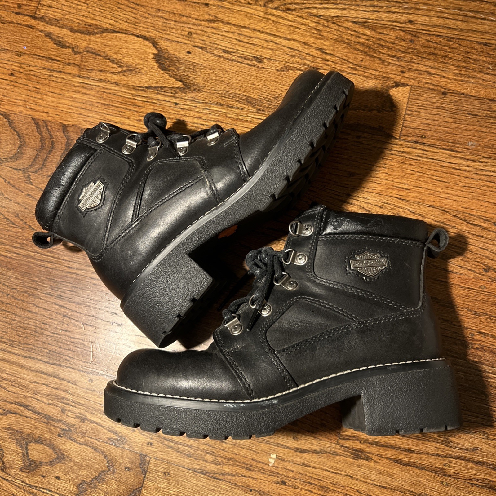 Harley Davidson Womens Lace Up Leather Ankle Boots Size 6.5