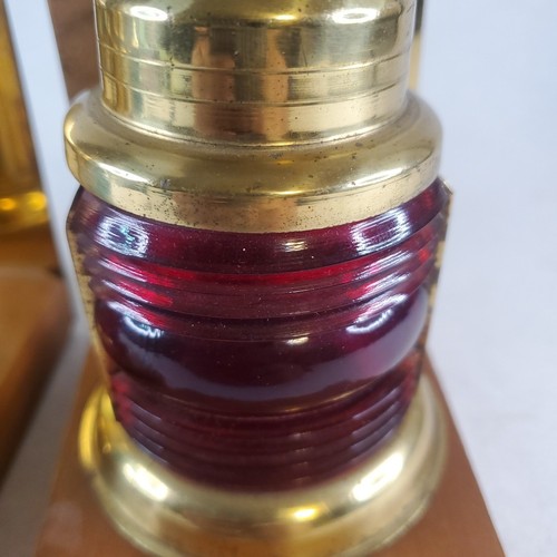 Vintage Nautical brass ship boat lantern Decorative bookends Red & Green Glass - Picture 11 of 13