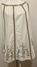 VINTAGE - HANDCRAFTED SKIRT - L - BEIGE W/EMBROIDERY FLORAL TRIM -COTTON/RAYON