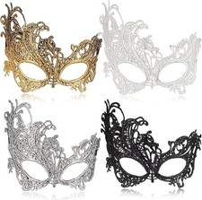 Masquerade Mask 4Pcs Mysterious Lace Black Gold Silver Masquerade Masks for Wome