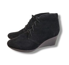 Clarks Black Wedge Ankle Boots Lace Up Comfy Suede Everyday Minimalist Size 8