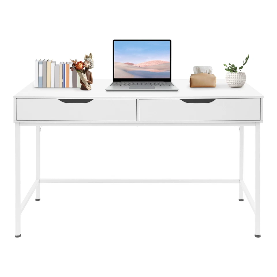 Escritorio de Ordenador con 2 Cajones y Marco de Metal Moderno Estudio Escritura Mesa de Oficina Foto 4 de 4