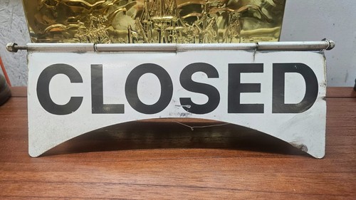 Old Rustic Closed Sign Vintage Rustic Petrol Station Enamelled Open & Closed Folding / Flip ...
