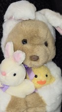 VINTAGE PLUSH CREATIONS TEDDY BEAR IN BUNNY OUTFIT W DUCK STUFFED Easter