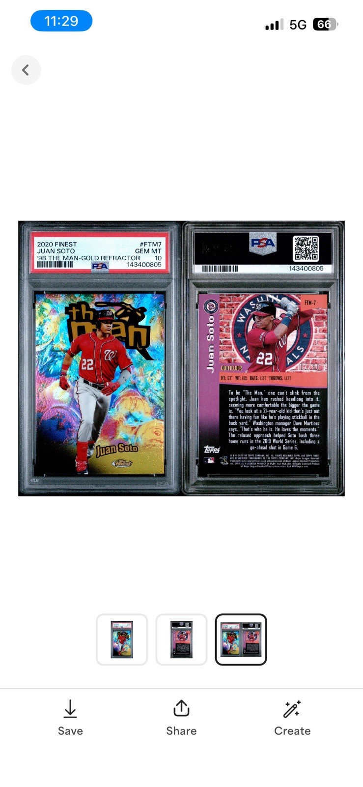 2020 Topps Finest Finest the Man Juan Soto #FTM-7 Gold Refractor /50 Psa10 1/50 view 3