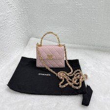 Chanel Pink Quilted Lambskin Mini Enamel Top Handle Chain Crossbody Bag