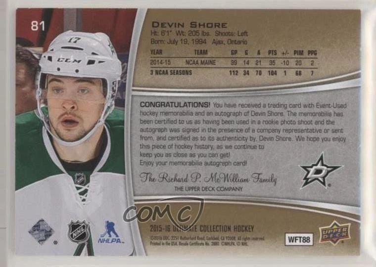 2015 Ultimate Collection Spectrum Silver Jersey /149 Devin Shore Rookie Auto RC - Image 2 of 2