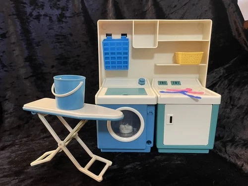 Vintage Imco Laundry Room Washer Dryer Set Barbie blue 1980s Iron Board And More