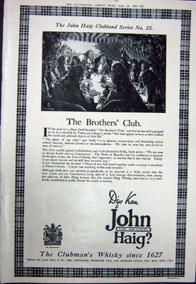 Original alter Vintage Druck 1923 Werbung John Haig Clubman'S Scotch Whisky