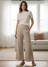 Skims Pants Women's Size Medium Cream Wide Leg High Waist Casual Wear