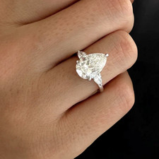 3 Ct Pear Cut Lab Created Diamond Solitaire Engagement Ring 14K White Gold