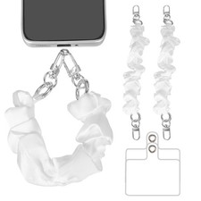 2Pcs Phone Wrist Strap, 10" Hands-Free Phone Lanyard with Silver Buckle, White