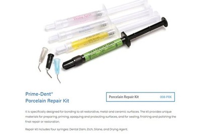 Prime-Dent Porcelain Crown Repair Kit (Dental Dam, Etch, Silane & Drying Agent)
