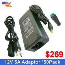 10 50Pack 12V 5A Power Supply AC/DC Adapter 60W Transformer For LED Strip  CCTV