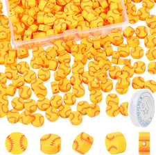200 Pcs Yellow Baseball Polymer Clay Beads, 10Mm, Round, Loose Beads for Jewelry