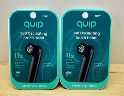 Quip 360 Oscillating  Soft Black 2 Toothbrush Compact Heads Refill Lot Of 2