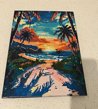 Completed Diamond Painting Tropical Beach Sunset Palm Trees Wall Art Decor