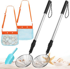 2 Pack Sand Sifter for Beach Shell Scooper with Seashell Bag and Sand Shovel Adj