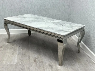 Lewis Marble Coffee Table Chrome Frame Black Beige Cream Grey White 120cm - Image 1 of 4