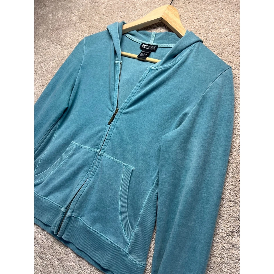 Chaqueta con capucha INC Active International Concepts para mujer S azul verdoso cremallera completa Foto 4 de 4