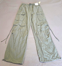 Aeropostale Women  s Gray Parachute Cargo Pants Wide-Leg Cotton/Nylon Pockets