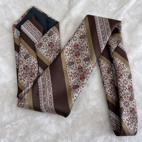 Liebert's 7th Ave Mens Polyester 55" Necktie ITALY Brown, Multicolor Geo Stripes - Picture 3 of 6