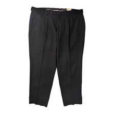 Oak Hill Mens Black Microfiber Pleated Dress Pants 48x30 Wrinkle Resistant NEW