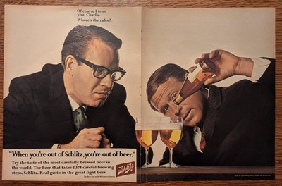 Schlitz Out of Beer 1967 Vintage Two Page Folio Alcohol Print Ad