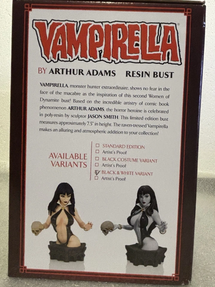 ВАМПИРЕЛЛА ЧЕРНО-БЕЛАЯ от Arthur Adams резиновый бюст 6 дюймов женские из динамита 🼼 - Изображение 3 из 4