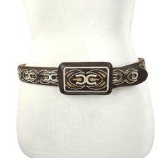 Innovation Western Cowboy Belt 30 Double Horseshoe Leather Embroidered Stitched