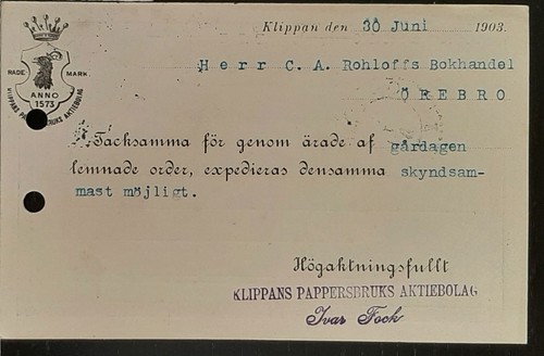 (SWE-843) SVEZIA 1903 cartolina postale cancelleria, prepagata (5 öre francobollo) affrancata - Foto 2 di 2