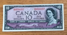 Mogi9 Canada BC-32a VF30  1954 Coyne-Towers DEVIL’S FACE  10 dollars paper note