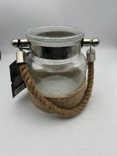 Threshold Seeded Glass Rope Lantern 6.25” Candle Holder Nautical Farmhouse Decor