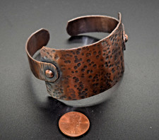 8 Inch Copper Handmade 1 1/2 Inch Wide Mens Cuff Bracelet Hammered Design