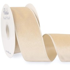 Ivory Velvet Wired Ribbon 2.5 Inch Velvet with Satin Christmas Ribbon for Gif...