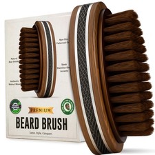 Premium Handmade 4.5" Boar Bristle Beard Brush for Men Natural Walnut Wood ...