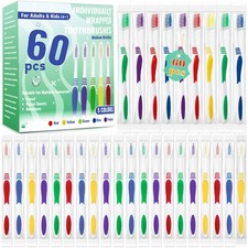 60PK Disposable Toothbrushes Bulk Soft Bristle Individually Wrapped Travel Hotel