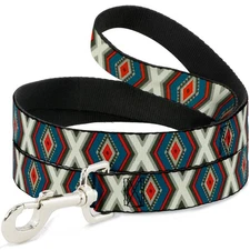 Dog Leash Geometric Diamonds Grays/Red/Turquoise