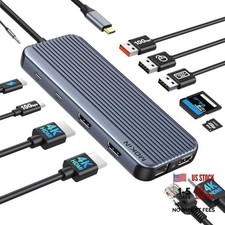 USB C Docking Station 3 HDMI, 12 in 1 Docking Station Triple Display, 12 IN 1