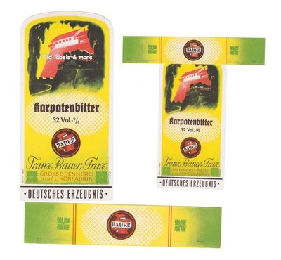 x2919 GRAZ Austria Franz Bauer KARPATENBITTER 2x Etikett liquor label